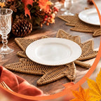 4pcs Rattan Maple Leaf Placemats for Farmhouse Thanksgiving Table - Image 6