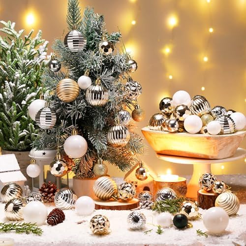 Lunmon 72 Pcs Christmas Ball Ornaments Bulk Champagne Gold Silver White - Image 2
