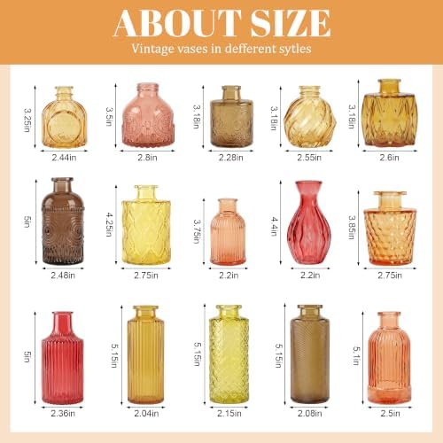 15 Pcs Amber Glass Bud Vases Bulk, Vintage Small Flower Vase Set - Image 2