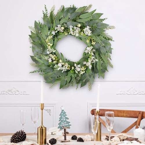 30inch Eucalyptus Wreath for Front Door - Large Artificial Greenery Outdoor Wreath, Spring Summer Decor Door Wreath with Olives Leaves,Mixed Berry for Porch,Window, Farmhouse, Home,Holiday, Hanging - Image 3
