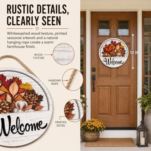 16-Piece Interchangeable Welcome Sign for Front Door, Wood Decor，2 - Image 5