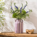 Ceramic Flower Vase with Handles, Modern Purple Striped Decorative Vase for Home Decor, 9.1" Art Floral Tall Flower Vases for Living Room & Kitchen, Mantel & Bookshelf, Centerpieces, Entryway - Image 2