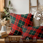 Batmerry Plaid Red Black Pillowcases, Retro Green Red Scottish Plaid Tartan Pattern Decorative Bed Pillow Cover with Hidden Zipper Soft Blended for Hair and Skin 20X26 in - Image 2