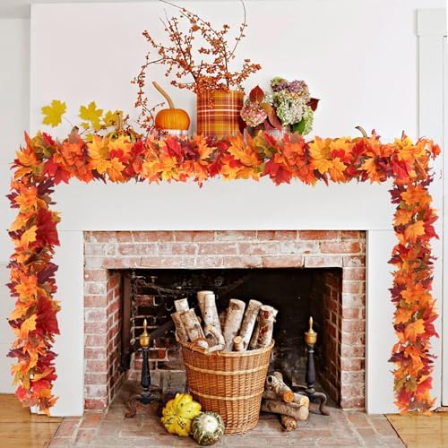 6 Pack 5.8Ft/Piece Fall Leaves Maple Leaf Garland for Mantle Artificial Autumn Hanging Foliage for Home Fall Decor Wedding Fireplace Party - Image 4