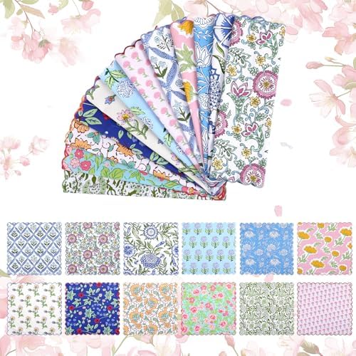 Hahafelt 12 Pcs Floral Cloth Napkins Block Print Colorful Cotton Napkins 18x18 Inches with Scalloped Edges Cotton Reusable Washable Napkin Bulk for Dinner Table Cocktail Party Weddings Home Decor - Image 5