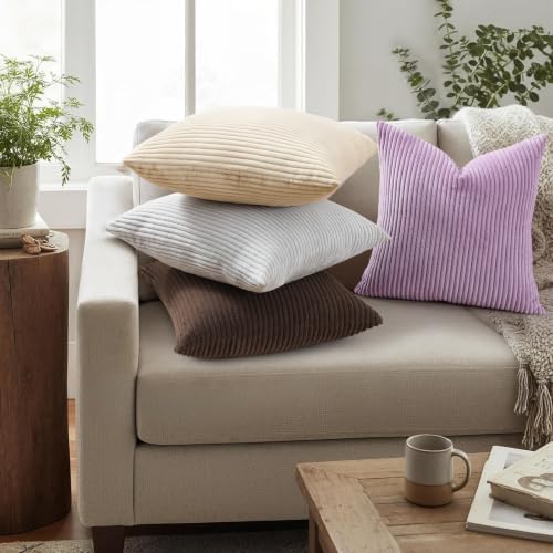 Mecatny Corduroy Decorative Throw Pillow Covers 22x22 Set of 2 Lilac - Image 2