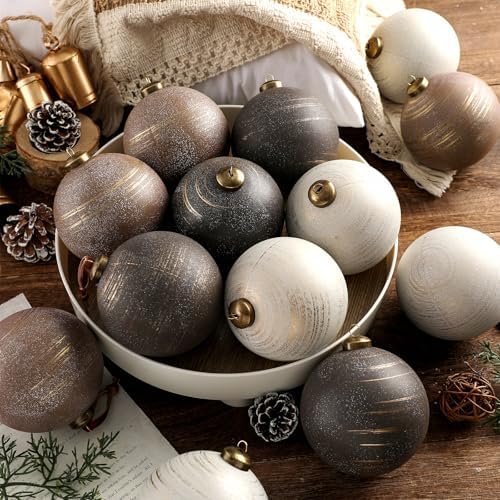 Yunlly 12 Pcs Neutral Christmas Ornament, Bronze Taupe Ivory, 4‘’ by Yunlly