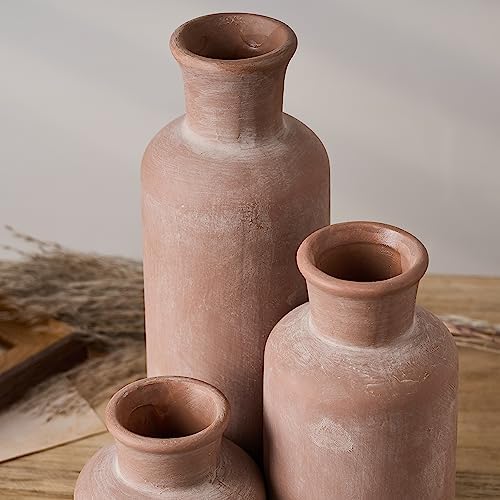 LUKA Ceramic Rustic Farmhouse Vase Set of 3,Terracotta Vases for Home Decor - Image 6