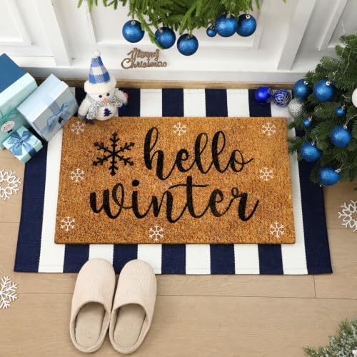 Moucuny 2 Pcs Hello Winter Coir Doormat Outdoor,Snowflake Mats,Non Slip by Moucuny
