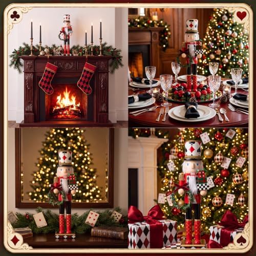 Blosssound 15" Christmas Poker Nutcracker Wooden Red and Black Casino Decor - Image 4