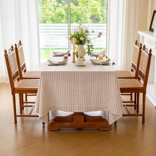Linen World Linen Plaid Gingham Tablecloth 120x60 Inch,100% French Flax Rectangle Linen Table Cloth for Dining Table,Soft Washed Farmhouse Table Cover,Natural Plaid - Image 3