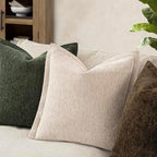 Decorative Chenille Luxury Throw Pillow Covers with Wide Edge, Textured Solid Pillowcases, Soft Velvet Cushion Cover Home Décor for Couch Sofa Chair Bed,18×18 Inch, Set of 2, Light Beige - Image 4