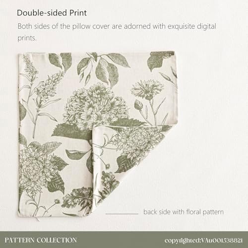 Foindtower Set of 2 Linen Floral Throw Pillow Covers Neutral Vintage Print Decorative Cushion Covers Farmhouse Boho Home Decor for Sofa Chair Couch Bedroom Living Room,24×24 Inch,Sage Green - Image 7