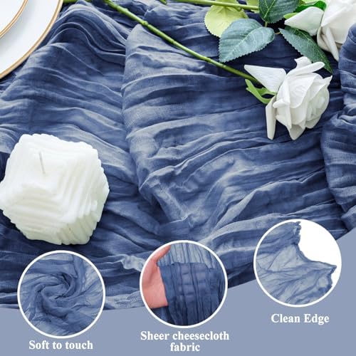 Cheesecloth Table Runner 10FT 12Pcs Blue Boho Gauze Sheer Runners - Image 3
