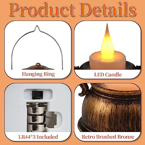 12Pcs Mini Lantern Decorative with Flickering LED Candle, 6Inch Small Western Lantern for Table Centerpiece, Vintage Hanging Candle Holders for Western Halloween Camping Party Decor (Brown) - Image 5