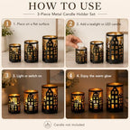TRIROCKS Village Silhouette Candle Lantern 7.5" H Etched Bronze Metal Candle Holder Decorations for Living Room Tabletop Parties Patio Entryway Indoors Outdoors(3PCS) - Image 4