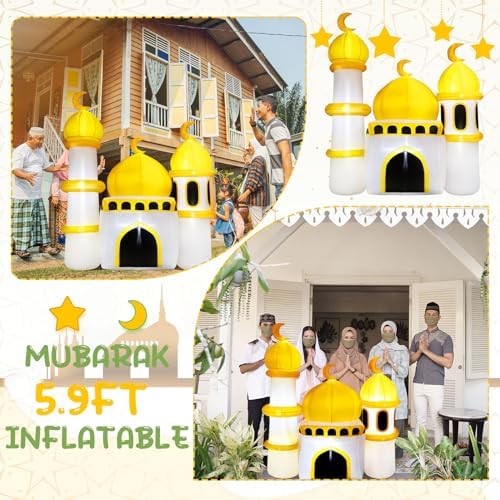 Gemscream 5.9FT Ramadan Inflatable Outdoor Decorations Moon Eid Mubarak Inflatables Blow up Muslim Holy Celebration Decor with LED Lights Muslim Islamic Blow up for Holidays Yard(Classic) - Image 5
