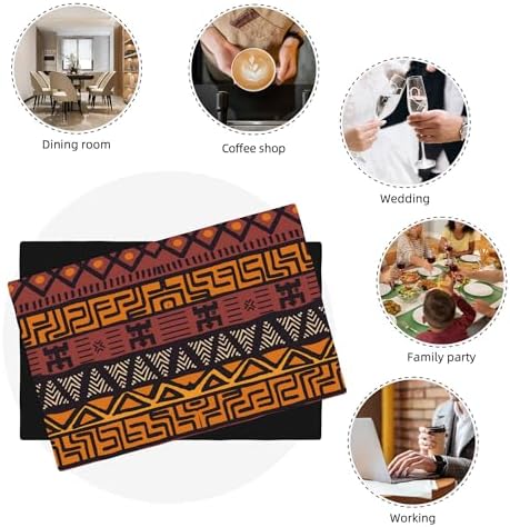 African Clay Cloth Placemats Set of 6, Tribal Ethnic Boho Geometric Elements Design, Kitchen Dining Room Non-Slip Insulation, 12x18 Inches - Image 6