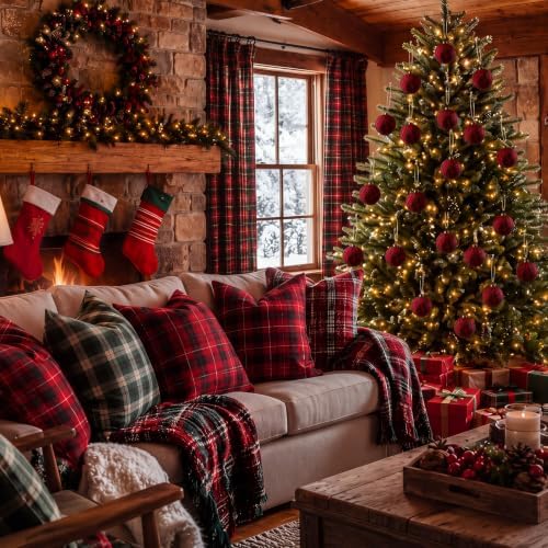 Hollowfly 24 Pcs 2.36 Inch Christmas Tartan Plaid Ball Ornaments Vintage Large Buffalo Plaid Balls Christmas Tree Hanging Ornament Rustic Ball Pendant Hanging Decor for Xmas Tree Party(Red) - Image 6