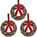 Hausse Set of 3 Christmas Wreaths, Lighted Artificial Christmas Wreath with Large Red Bow & Ornaments, Battery Operated with LED Lights, for Front Door Gate Wall Christmas Party Decorations by Hausse