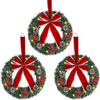 Hausse Set of 3 Christmas Wreaths, Lighted Artificial Christmas Wreath with Large Red Bow & Ornaments, Battery Operated with LED Lights, for Front Door Gate Wall Christmas Party Decorations by Hausse