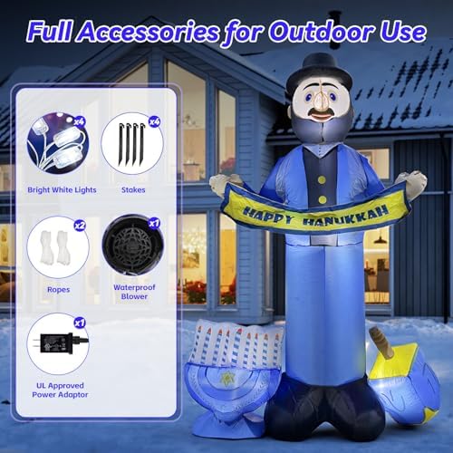 6FT Hanukkah Inflatable Decorations Menorah and Dreidel, Happy Hanukkah Blow up Decorations, Built-in LEDs for Chanukah Decor Front Garden Lawn Yard Patio Outdoor - Image 5