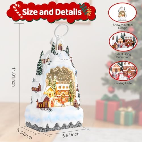 Christmas Snow Globe Lantern with 8 Holiday Music, Christmas Water Snow Globe USB/Battery Powered 6H Timer, Glitter Snowfall Build A Snowman Scene for Family Friends (Build A Snowman) - Image 3