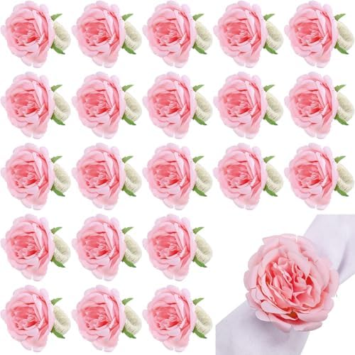 Yunsailing 24 Pcs Flower Napkin Rings Peony Floral Handmade Napkin Holder Rings Handicraft Holder for Table Decorations Wedding Holiday Banquet Luncheons Birthday Party Picnics Supplies(Pink) by Yunsailing
