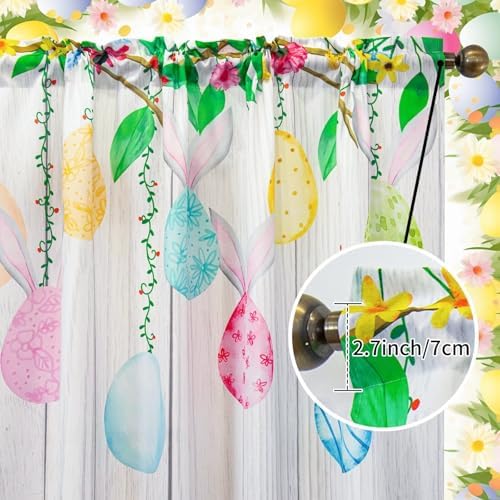 youleyar Easter Curtains for Living Room, 84 Inch Length Easter Colorful Eggs and Cute Bunny Printed Pattern Curtain, Rod Pocket Window Drapes Decorations for Bedroom Dining Room Drapes, 52W x 84L - Image 3