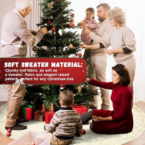 Drydiet 72 Inch Large White Knit Christmas Tree Skirt Xmas Tree Skirt Mat - Image 6