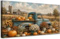 WAXWHELK Truck Fall Canvas Wall Art, Rustic Farmhouse Painting Pictures Autumn Thanksgiving Artwork, Vintage Blue Farm Fresh Truck Pumpkins and Flowers Home Decor for Living Room (12"x24") by Unknown