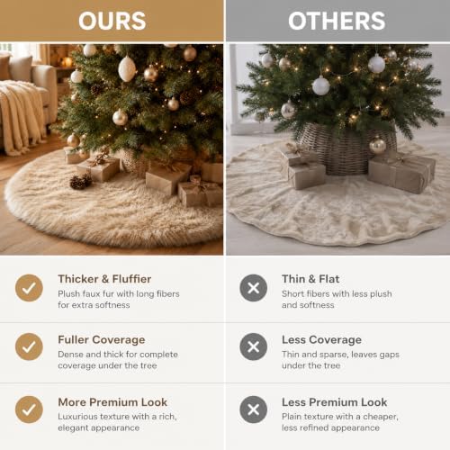AOGU 48 Inch Faux Fur Christmas Tree Skirt Beige Plush Skirt for Merry Christmas Party Christmas Tree Decoration - Image 4