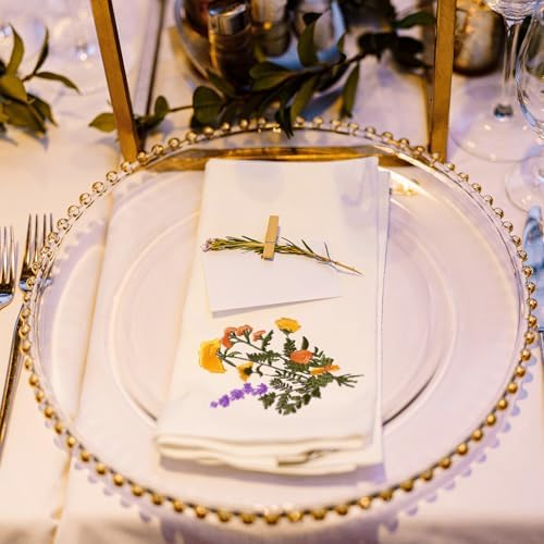 Tioncy 18 Pcs 12 Pack 18" Wildflower Embroidered Cloth Napkins, White - Image 3
