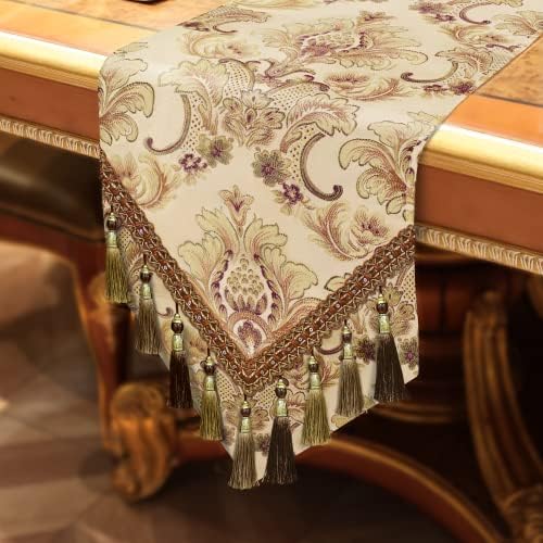 Loom and Mill Luxury Jacquard Damask Table Runner 13x108 inch, Khaki - Image 3