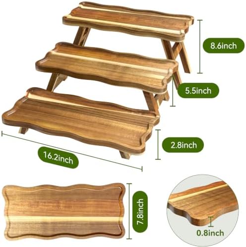 Acacia Wood 3 Tier Cupcake Stand, Serving Tray for Party, Foldable Dessert Table Display Set, Tiered Tray Decor for Party, Birthday, Wedding, Christmas - Image 2