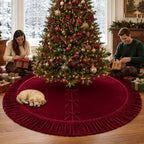 72 Inch Velvet Christmas Vintage Tree Skirt, Burgundy - Image 3