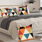 4 Pcs/Set Geometry Throw Pillow Covers Spring Colorful Boho Patchwork Color Linen Cushion Cases Outdoor Lumbar Pillows Case for Patio Furniture Couch Living Room Decorative, 24"x24" - Image 4