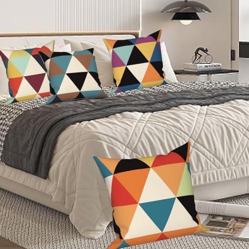 4 Pcs/Set Geometry Throw Pillow Covers Spring Colorful Boho Patchwork Color Linen Cushion Cases Outdoor Lumbar Pillows Case for Patio Furniture Couch Living Room Decorative, 24"x24" - Image 4