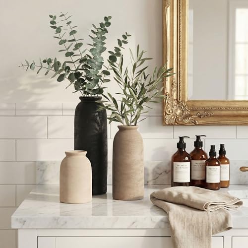 Ceramic Vase Set of 3, Small Flower Rustic Vase Home Decor Neutral Modern Farmhouse Boho Pampas Pottery Vases Decorative Centerpiece for Table Mantel Shelf Living Room Kitchen Bathroom - Image 7