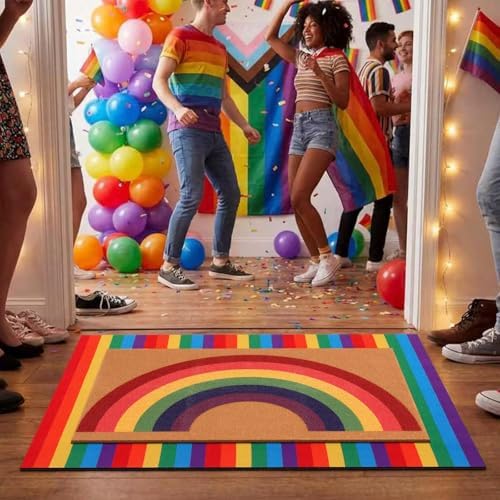 Drydiet 2 Pcs Pride Month Layered Doormats Rainbow LGBTQ Coir Welcome Mat - Image 2