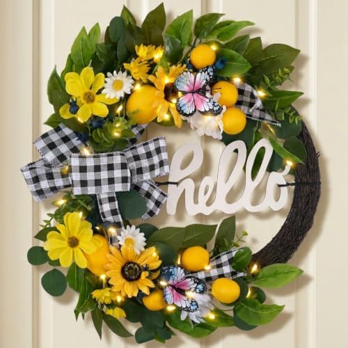 Valery Madelyn 24'' Artificial Lemon Summer Wreath for Front Door by ValeryMadelyn