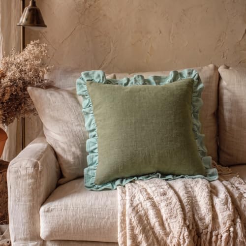 patdrea Vintage Green Linen Throw Pillow Covers,Set of 2,18"x18"-Kubum - Image 2