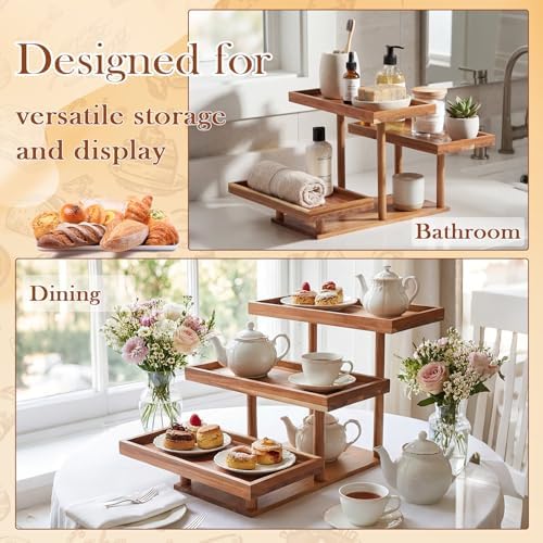 Sintuff 3 Tier Acacia Wood Cupcake Stand, Tiered Dessert Display Tray - Image 6