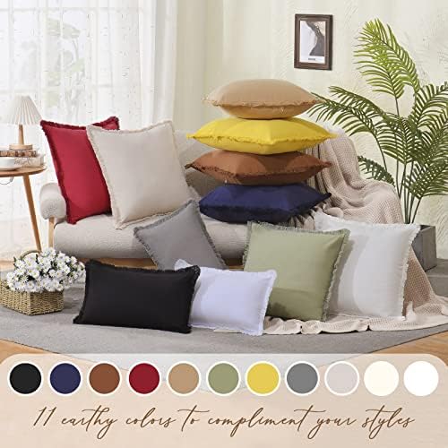 ZWJD Pillow Covers 20x20 Set of 2 Khaki Throw Pillow Covers with Fringe Chic Cotton Decorative Pillows Square Cushion Covers for Sofa Couch Bed Living Room Farmhouse Boho Decor - Image 6