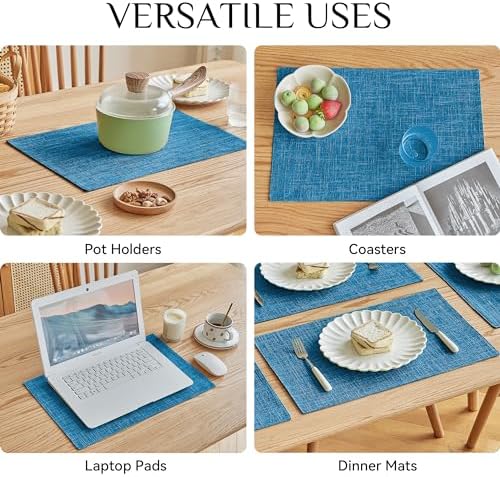 Softalker Faux Linen Cloth Placemats Set of 8-12 x 18 Inch, Sky Blue - Image 5
