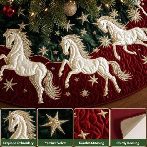 Christmas Tree Skirt Vintage Quilted Applique 36/48/72 Inch Holiday Decor (Red,Small) - Image 5