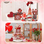 Moucuny 24 Pcs Vintage Farmhouse Valentine's Day Tiered Tray Decor Set Heart Wooden Valentine Table Centerpieces Love Heart XOXO Wooden Signs for Home Decor - Image 6