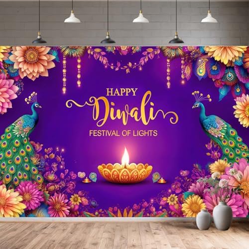 8X8ft Happy Diwali Party Backdrop Decorations Indian Festival of Lights Diwali Photography Background for Light Celebration Festival Party Photo Props Booth Banner Supplies - Image 2