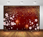 BELECO 15x8ft Fabric Chinese New Year Backdrop Lunar New Year Decorations Pink Cherry Blossoms Red Lanterns Spring Festival Background Party Decorations Banner Holiday Photoshoot Studio Props by BELECO