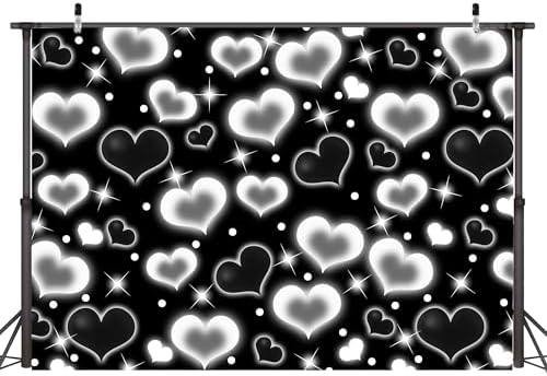 Valentines Day Black Heart Early 2000s Backdrop 12x8 FT Y2K Party Decorations 90S Old School Background for Photoshoot Valentines Banner Decor Birthday Props Banners for Romantic Party by Unknown